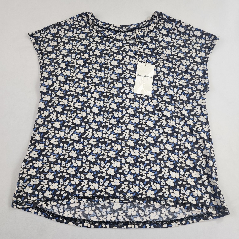 Tommy Bahama t-shirt tee womens S Small black white floral stretch $48 ladies
